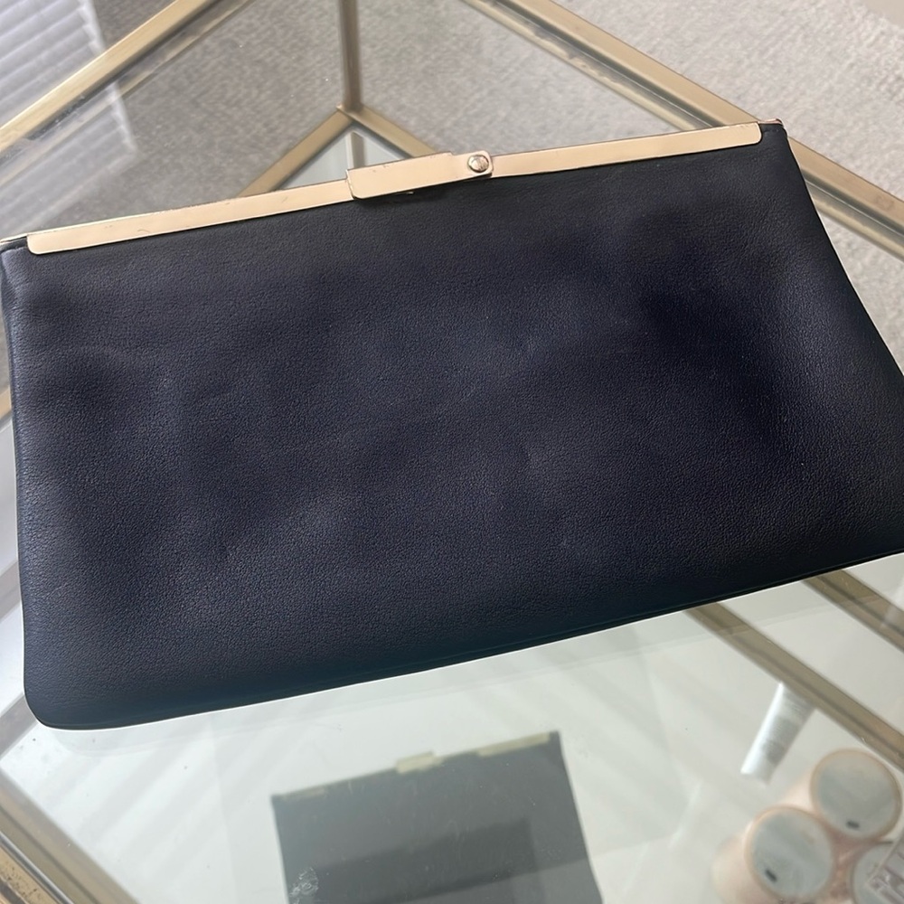 J crew black clutch leather